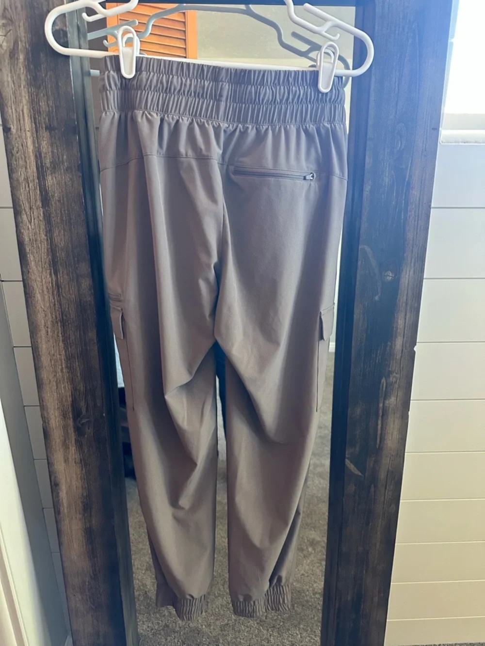 Taupe Cargo Jogger Pants| Athleisure Utility Joggers Elastic Waist Zip Pocket XS - Picture 3 of 3